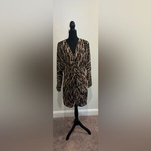 H&M Animal Print Dolman Sleeve Front Ruched Mini Dress - Size Large